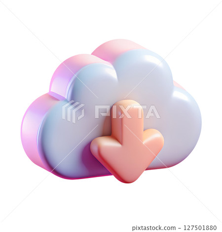 Gradient cloud download icon 3d render, soft pastel arrow down symbol, file transfer concept Gradient cloud download icon 3d render, soft pastel arrow down symbol, file transfer concept 127501880