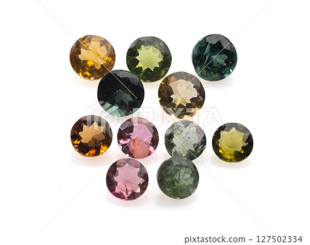 Assortment of Vibrant Natural Tourmaline Gemstones. Mixed Colors and Cuts for Jewelry Design, Faceted Round Stones, Mineral Collection, Deep Tone 127502334