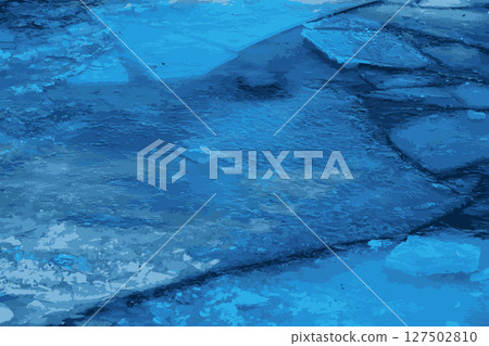 Vector illustration of the Winter nature background with blocks of ice on the frozen water in spring. Abstract background of drifting ice on water. 127502810