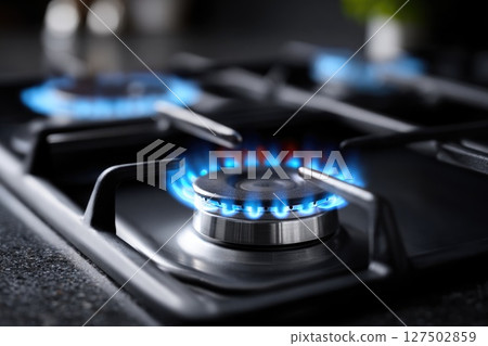 Blue Flame on Gas Stove Burner 127502859