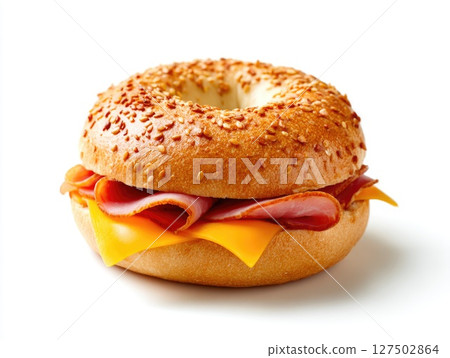 Ham and Cheese Bagel Sandwich with Sesame Topping Ham and Cheese Bagel Sandwich with Sesame Topping 127502864