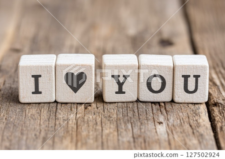 Horizontal I Love You Message with Wooden Cubes 127502924