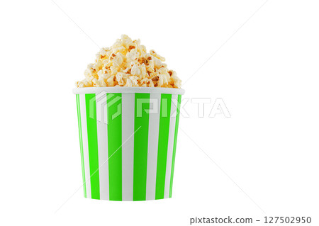 Delicious popcorn, classic box, classic paper cup with Green stripe, isolated on white background Delicious popcorn, classic box, classic paper cup with Green stripe, isolated on white background 127502950