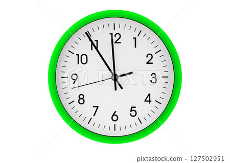 Green watch, wall clock 11 hours 45 minutes on isolated or white background 127502951