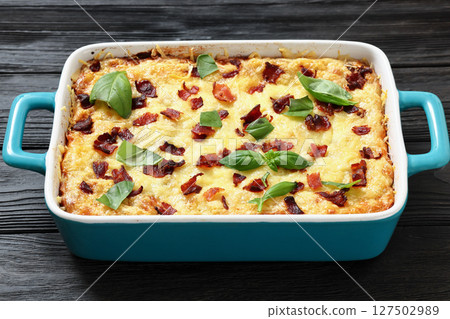 twice baked potato casserole in a baking dish twice baked potato casserole in a baking dish 127502989
