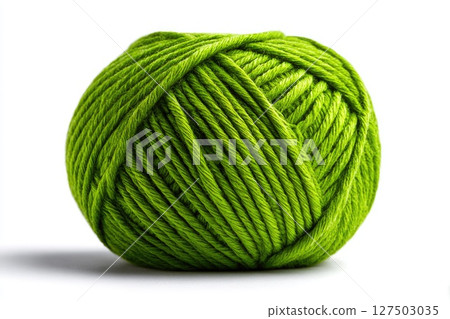 Ball of Green Yarn on White Background 127503035