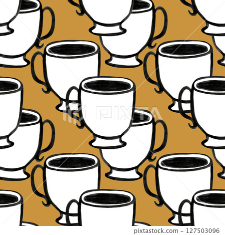 A beautifully stylized coffee cup pattern set against a neutral background, creating visual harmony. A beautifully stylized coffee cup pattern set against a neutral background, creating visual harmony. 127503096