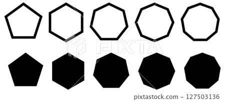Set of simple polygons with five to nine sides. Filled and outline version Set of simple polygons with five to nine sides. Filled and outline version 127503136