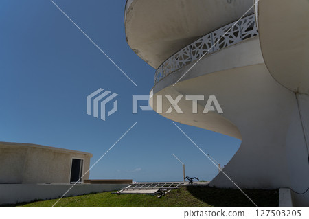 balcony of an unusual building against the background of the black sea in Batumi balcony of an unusual building against the background of the black sea in Batumi 127503205