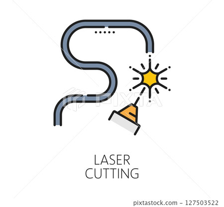 Laser cutting line icon, laser machine cutter tool for metal cut or surface carving, vector symbol. Laser cutting line icon with plasma knife or laser pen for steel cutting or engraving and etching Laser cutting line icon, laser machine cutter tool for metal cut or surface carving, vector symbol. Laser cutting line icon with plasma knife or laser pen for steel cutting or engraving and etching 127503522