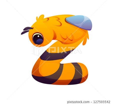 Honey font, working bee insect letter Z. Apiary harvest font sign, beekeeping farming vector type letter. Honey bee farm English alphabet typeset symbol or sweet honey agriculture kids ABC element 127503542