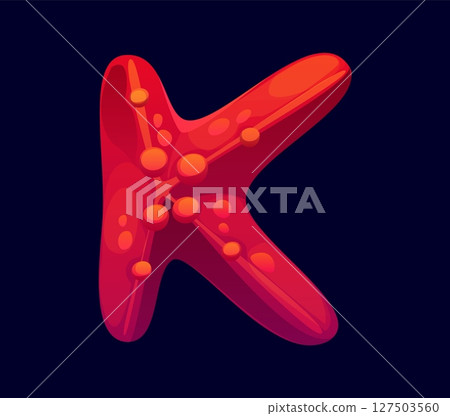 Sea starfish cartoon font letter K. Sea star fish English alphabet typeset sign, coral reef animal vector font element. Ocean starfish kids ABC type letter or cartoon typeface symbol Sea starfish cartoon font letter K. Sea star fish English alphabet typeset sign, coral reef animal vector font element. Ocean starfish kids ABC type letter or cartoon typeface symbol 127503560