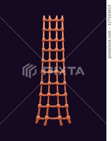Cartoon pirate rope ladder icon, stairs made of tied ropes with wooden steps. Vector climbing element for ship, island escape, adventure marine quest or fantasy game with nautical theme 127503615