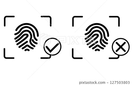 Fingerprint authentication system confirmation and rejection icon set Fingerprint authentication system confirmation and rejection icon set 127503803