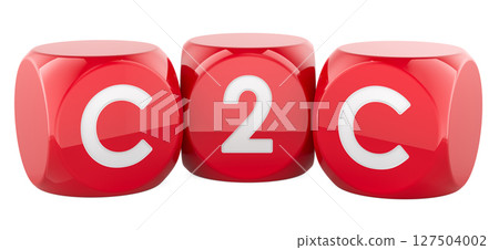 Consumer to consumer concept. C2C letters on red cubes. 3D rendering 127504002