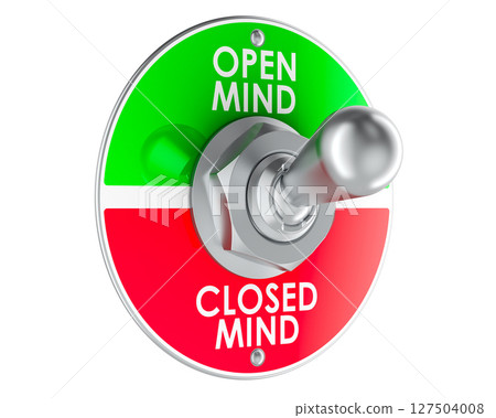 Open mind or closed mind switch, mindset concept. 3D rendering Open mind or closed mind switch, mindset concept. 3D rendering 127504008