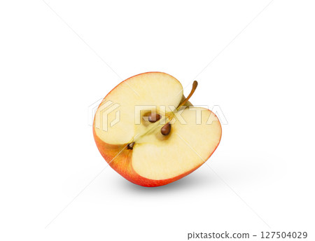 Slice of pink lady apple fruit. Half of red juicy apple isolated. Slice of pink lady apple fruit. Half of red juicy apple isolated. 127504029
