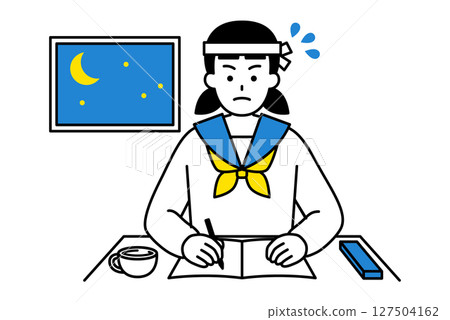 Female student studying all night 127504162
