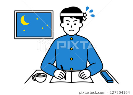 一名男學生通宵學習 一名男學生通宵學習 127504164