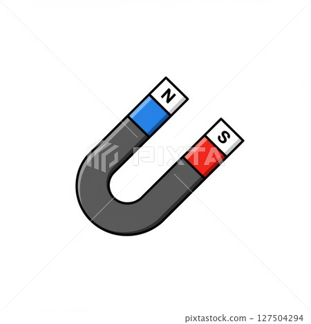 Illustration of a Horseshoe Magnet with North and South Poles 127504294