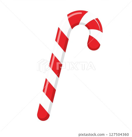 Red And White Striped Candy Cane On White Background 127504360