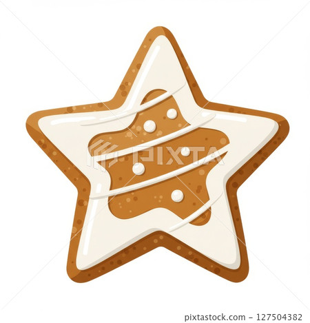 Star-Shaped Gingerbread Cookie with White Icing 127504382