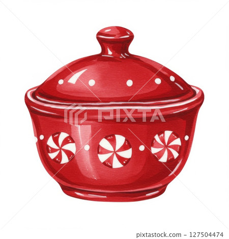 Red Ceramic Candy Dish with Peppermint Pattern Red Ceramic Candy Dish with Peppermint Pattern 127504474