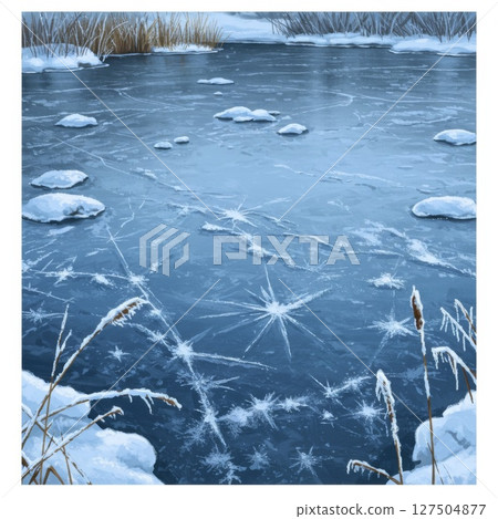 Frozen Lake Winter Scene with Ice Patterns 127504877
