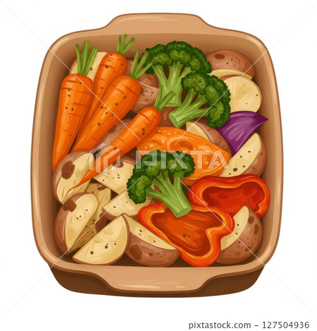 Roasted Vegetables in Baking Dish 127504936