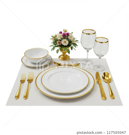 Elegant White and Gold Dinner Place Setting 127505047