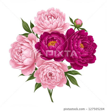 Pink and Purple Peonies Bouquet Closeup 127505284