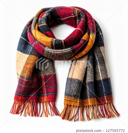 Warm Plaid Wool Scarf with Fringe Detail Warm Plaid Wool Scarf with Fringe Detail 127505772