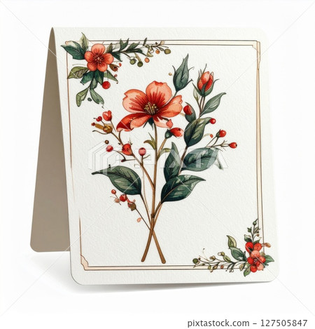 Elegant Red And Orange Flowers Botanical Illustration 127505847