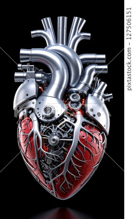 Metallic Red Mechanical Heart 3D Render 127506151