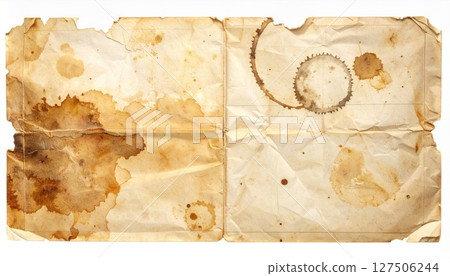 Aged Brown Paper Texture with Stains and Creases 127506244