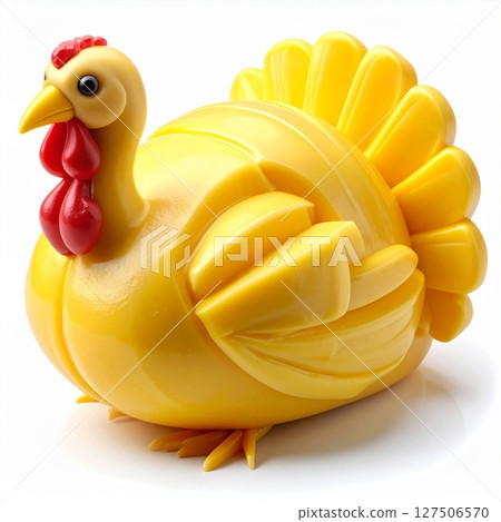 Yellow Turkey Sculpture on White Background 127506570