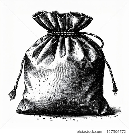 Vintage Black and White Illustration of a Drawstring Bag 127506772