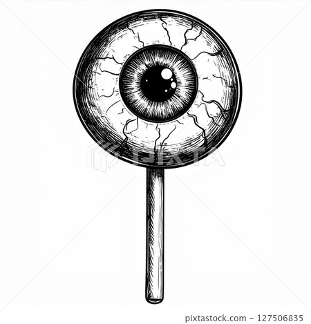 Eyeball Lollipop: Creepy Black And White Illustration 127506835