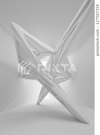 Abstract White Geometric Sculpture in Minimalist Space 127507359
