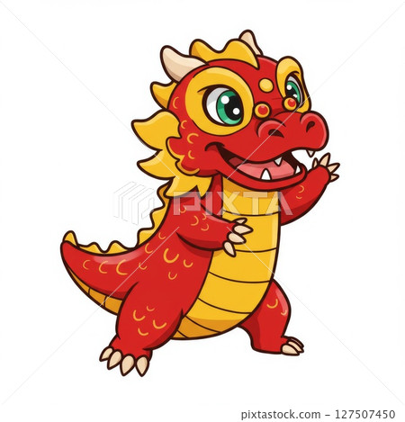 Cute Red Cartoon Baby Dragon Illustration Cute Red Cartoon Baby Dragon Illustration 127507450