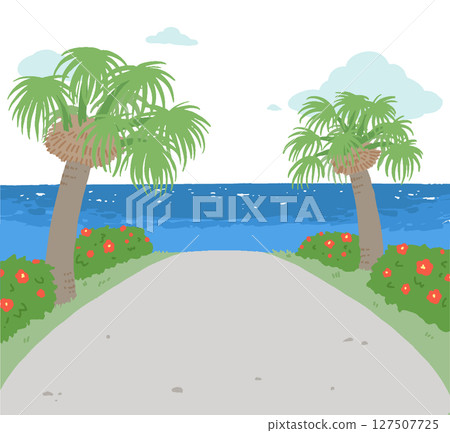 可欣賞海景的熱帶道路的向量圖解 可欣賞海景的熱帶道路的向量圖解 127507725