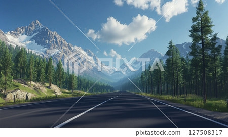 Golden summer road mountain tourism beauty view clouds sky 127508317