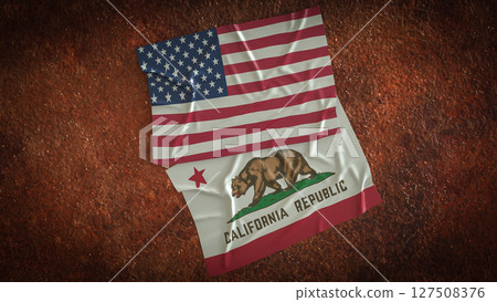 The California and America flag for Crisis concept 3d Rendering. The California and America flag for Crisis concept 3d Rendering. 127508376