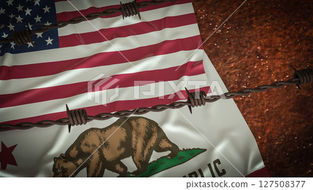 The California and America flag for Crisis concept 3d Rendering. 127508377