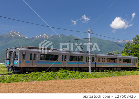 A local train line where you can see the Northern Alps A local train line where you can see the Northern Alps 127508420