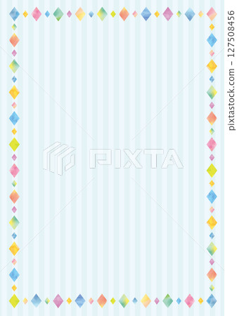 Watercolor colorful diamond shaped border on light blue background - vertical Watercolor colorful diamond shaped border on light blue background - vertical 127508456