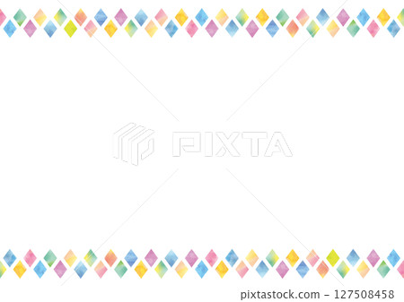White background decorated with watercolor colorful diamond shapes on top and bottom - horizontal White background decorated with watercolor colorful diamond shapes on top and bottom - horizontal 127508458