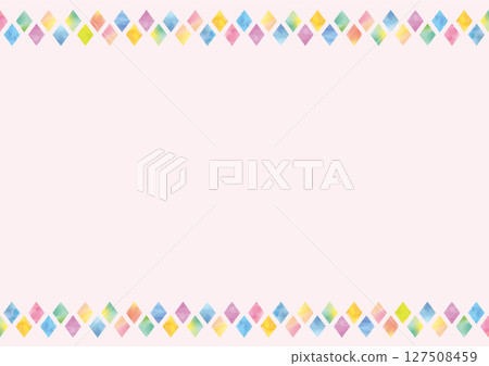 Pink background decorated with watercolor colorful diamond shapes on top and bottom - horizontal Pink background decorated with watercolor colorful diamond shapes on top and bottom - horizontal 127508459