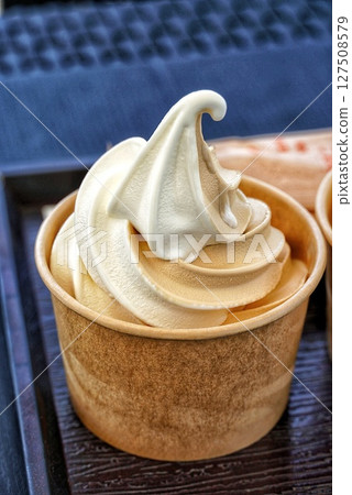 Cold and delicious soft serve ice cream in a cup Cold and delicious soft serve ice cream in a cup 127508579