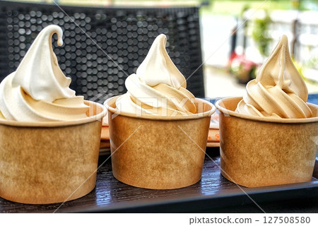 Cold and delicious soft serve ice cream in a cup Cold and delicious soft serve ice cream in a cup 127508580